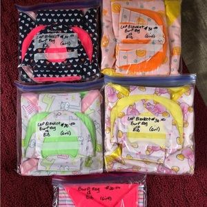 Hand made with love Bib/burp cloth/cuddle blanket sets